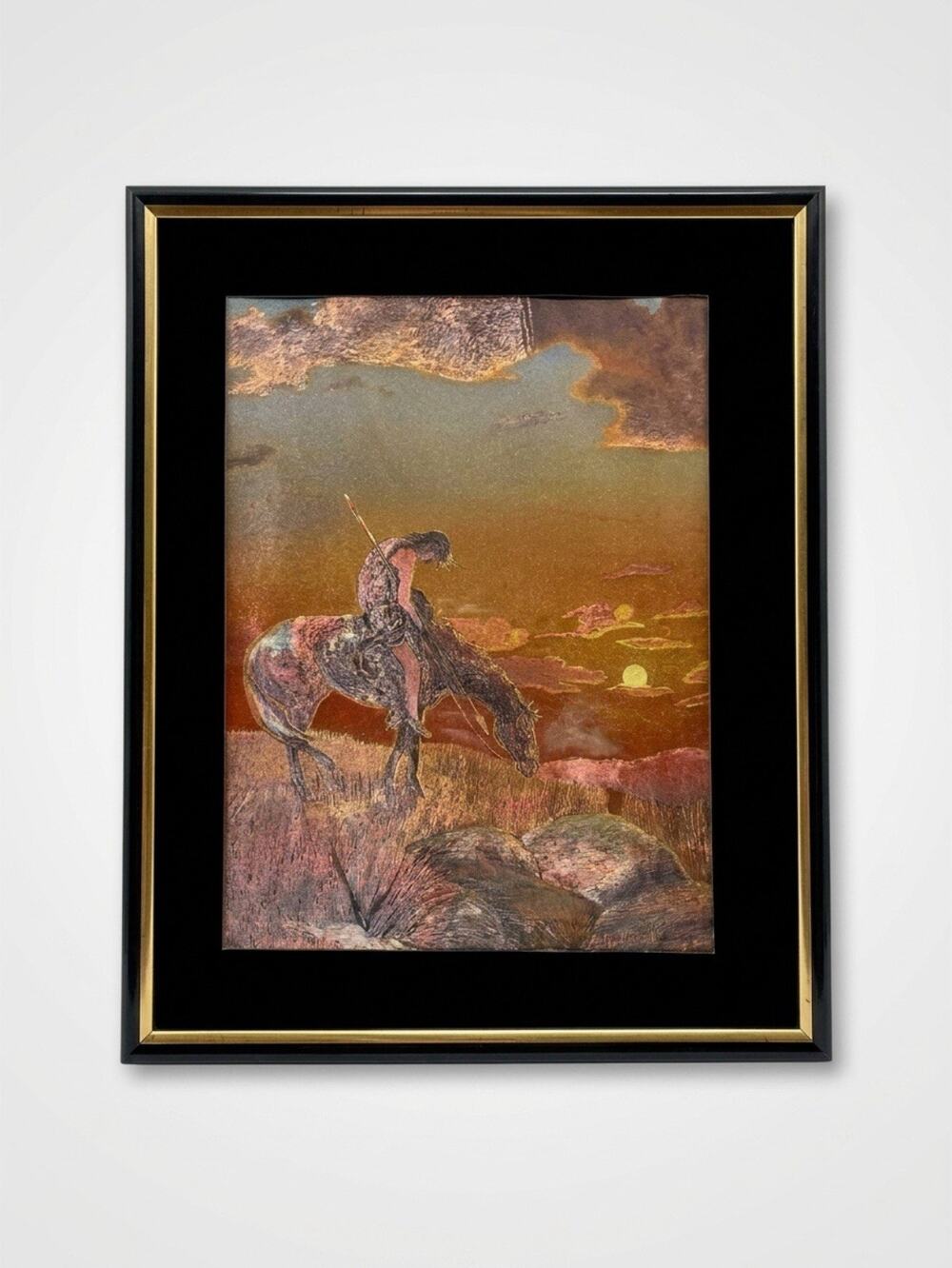 END OF THE TRAIL FRAMED FOIL ArtPrint Signed M.CAROSELLI 8x10” Cottage HomeDecor